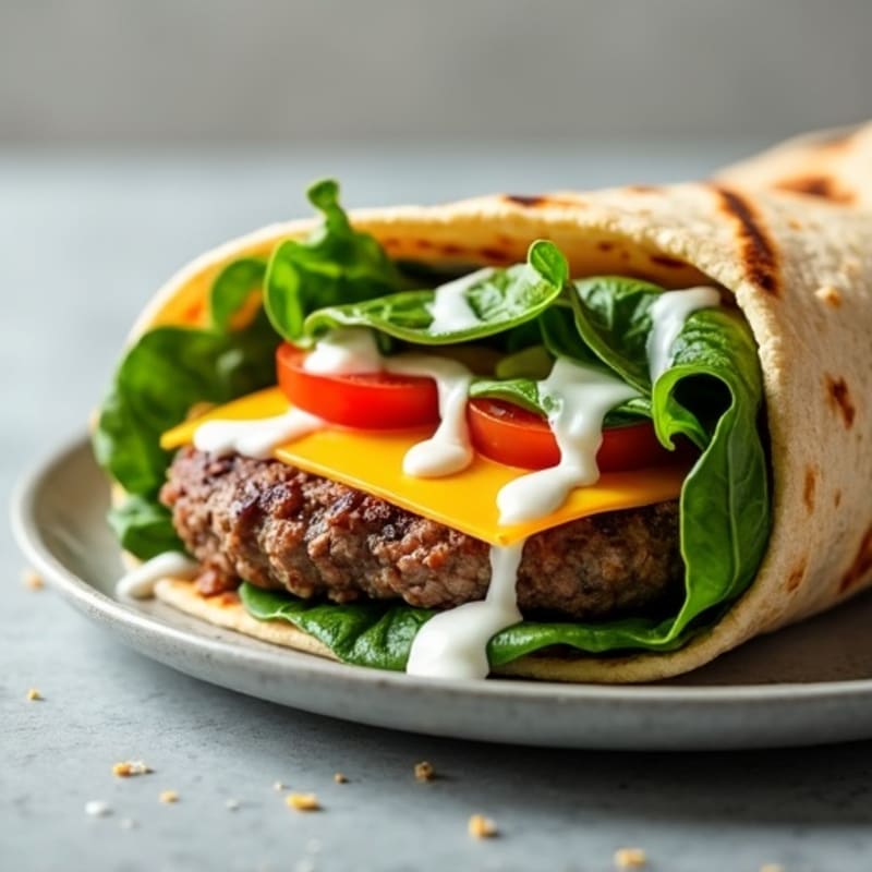 Grilled Hamburger Wrap with Leafy Greens and Cheese