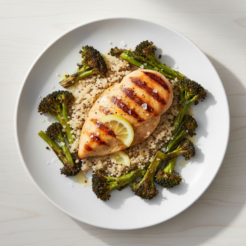 Grilled Chicken Breast with Quinoa and Roasted Broccoli