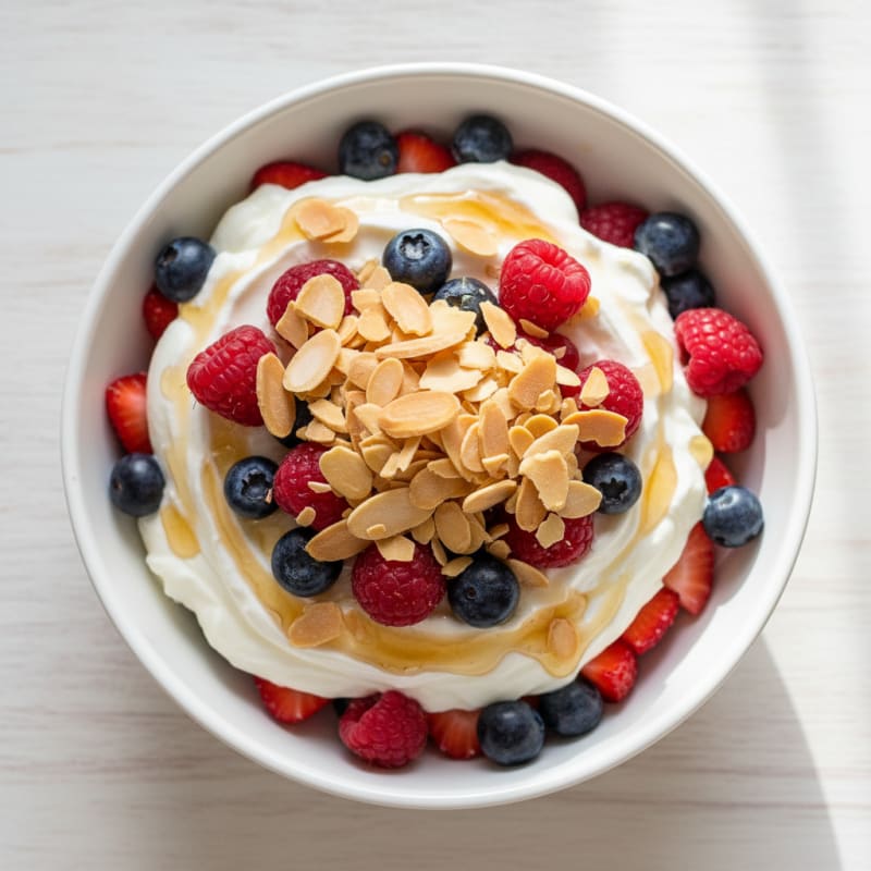 Greek Yogurt Protein Parfait with Mixed Berries and Almonds