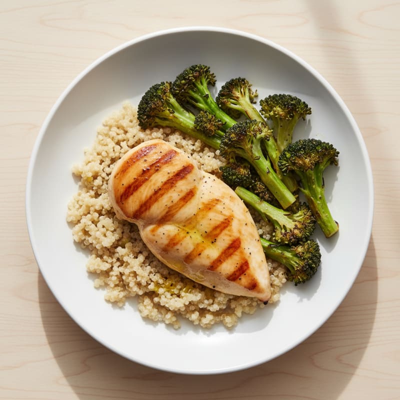 Grilled Chicken Breast with Quinoa and Roasted Broccoli