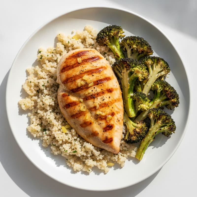 Grilled Chicken Breast with Quinoa and Roasted Broccoli