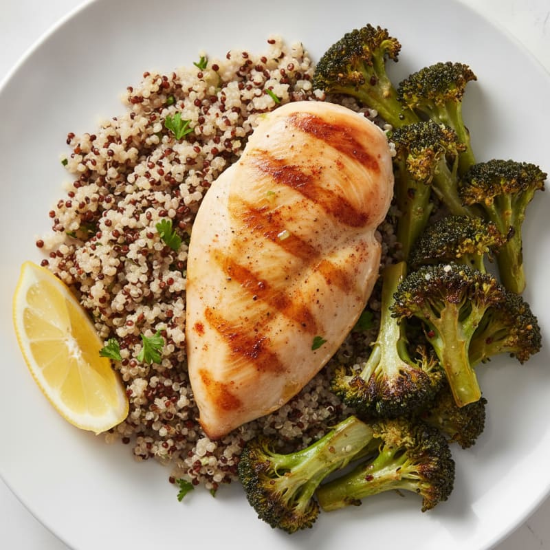 Grilled Chicken Breast with Quinoa and Roasted Broccoli