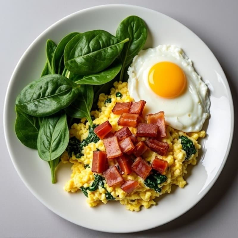 Cottage Cheese Scramble with Spinach and Turkey Bacon