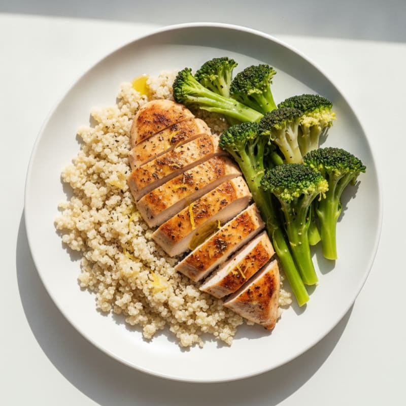 Grilled Chicken Breast with Quinoa and Steamed Broccoli