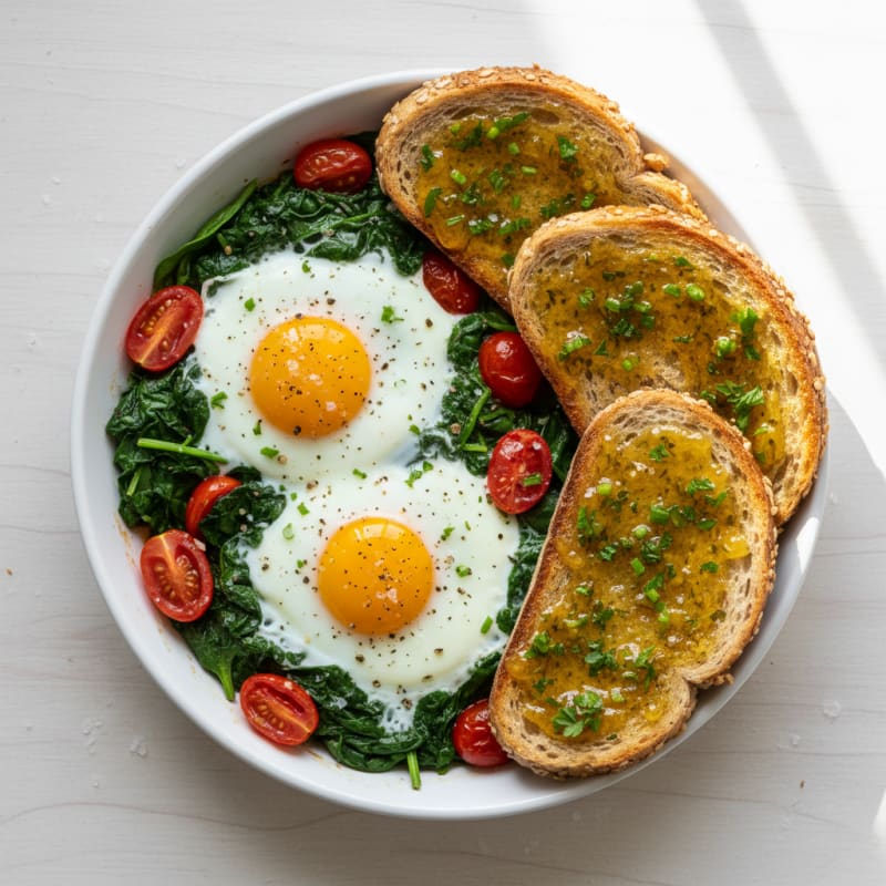 Baked Eggs with Herb Butter Toast