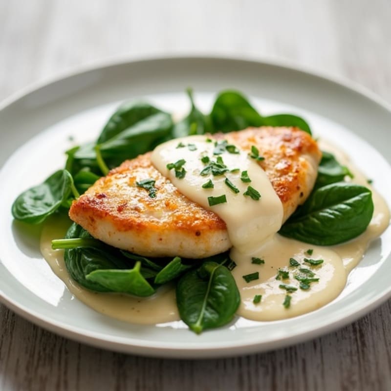 Creamy Garlic Parmesan Chicken with Wilted Spinach