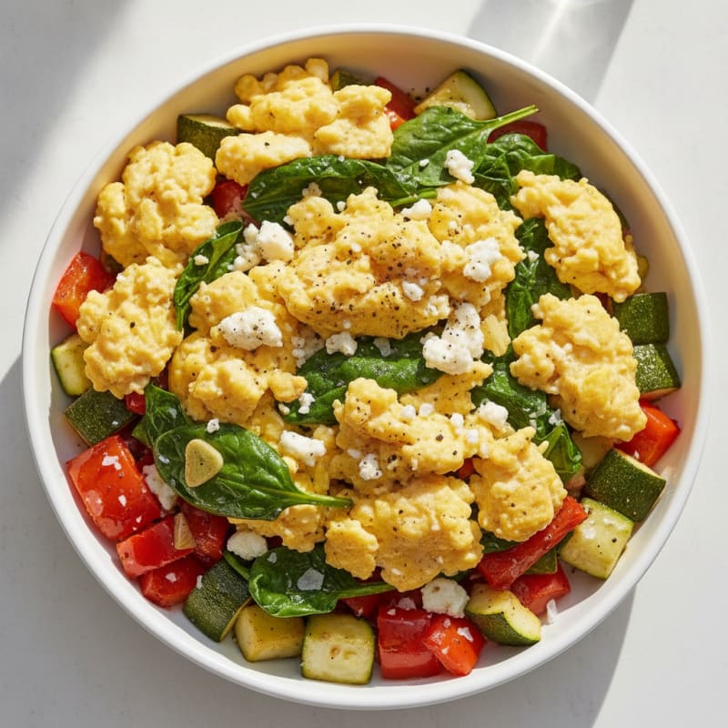 Hearty Scrambled Eggs with Roasted Vegetables