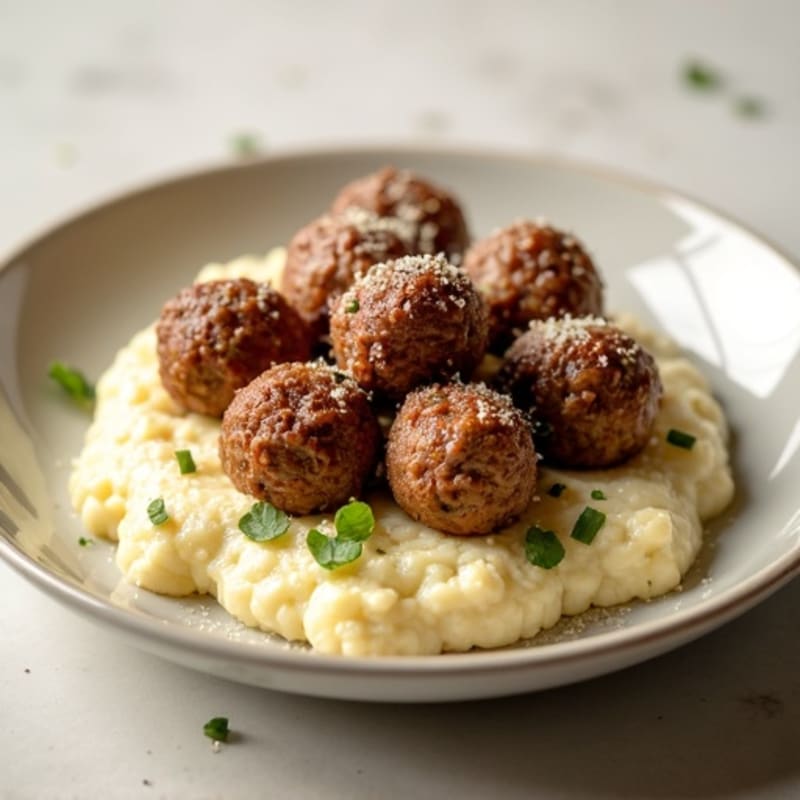 Savory Ground Beef Meatballs with Creamy Cauliflower Puree