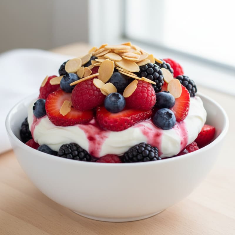 Greek Yogurt Protein Parfait with Mixed Berries and Almonds