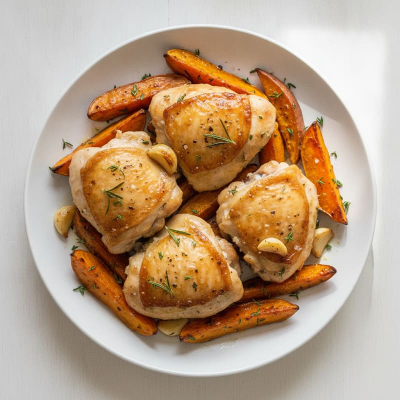 Lemon Herb Chicken Thighs with Roasted Sweet Potatoes