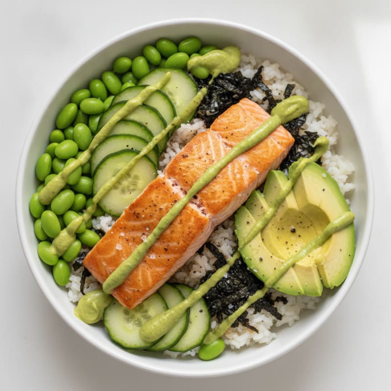 Salmon Sushi Bowl with Wasabi Drizzle