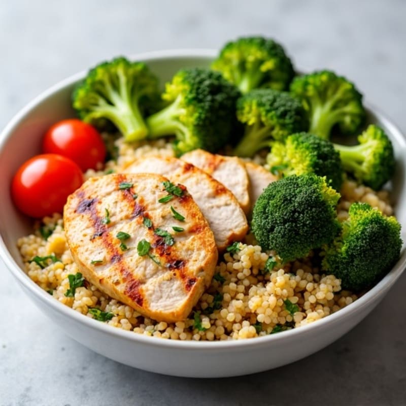 Grilled Chicken Breast Salad with Quinoa and Roasted Broccoli
