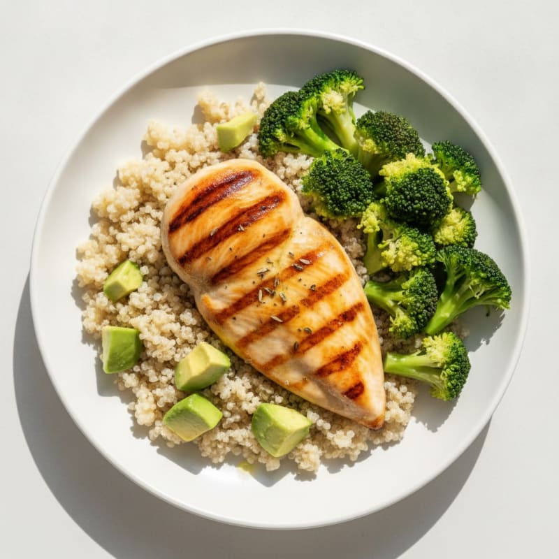 Grilled Chicken Breast with Quinoa and Steamed Broccoli