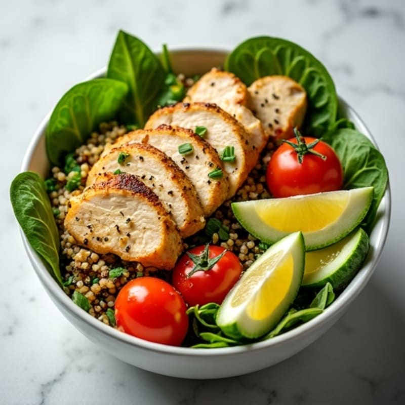 Herb-Marinated Chicken and Quinoa Bowl with Fresh Vegetables