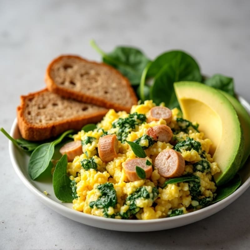 Egg White Spinach Scramble with Turkey Sausage