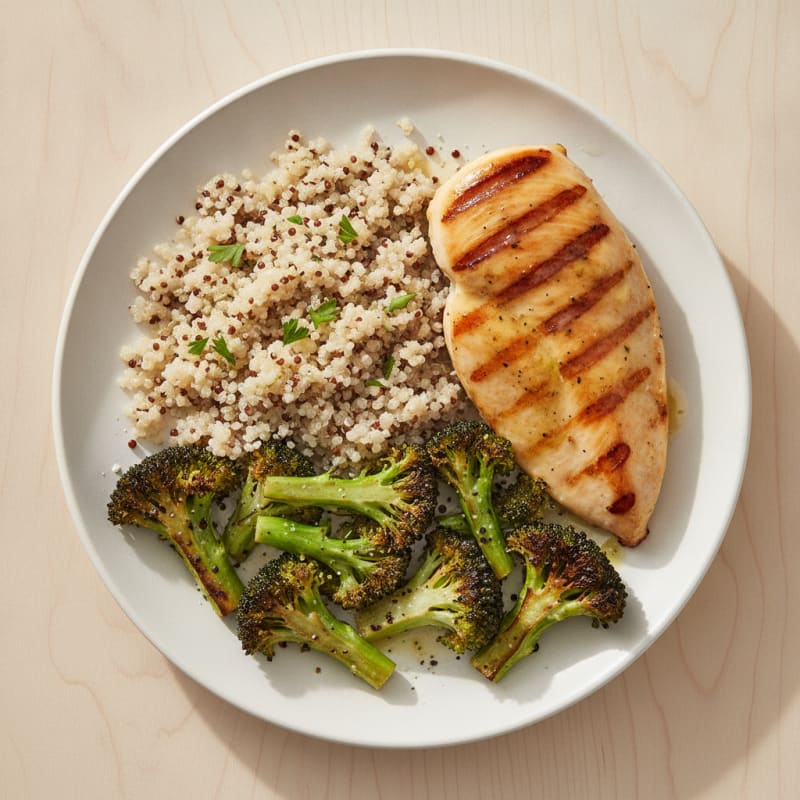 Grilled Chicken Breast with Quinoa and Roasted Broccoli