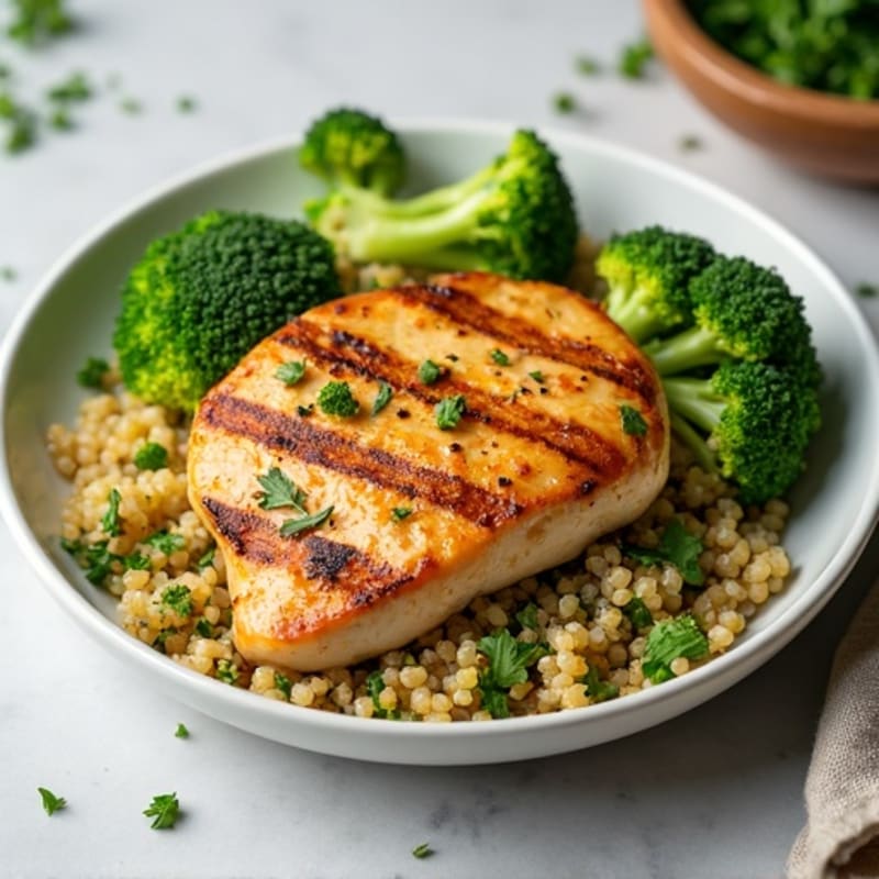 Grilled Chicken Breast with Quinoa and Broccoli Salad