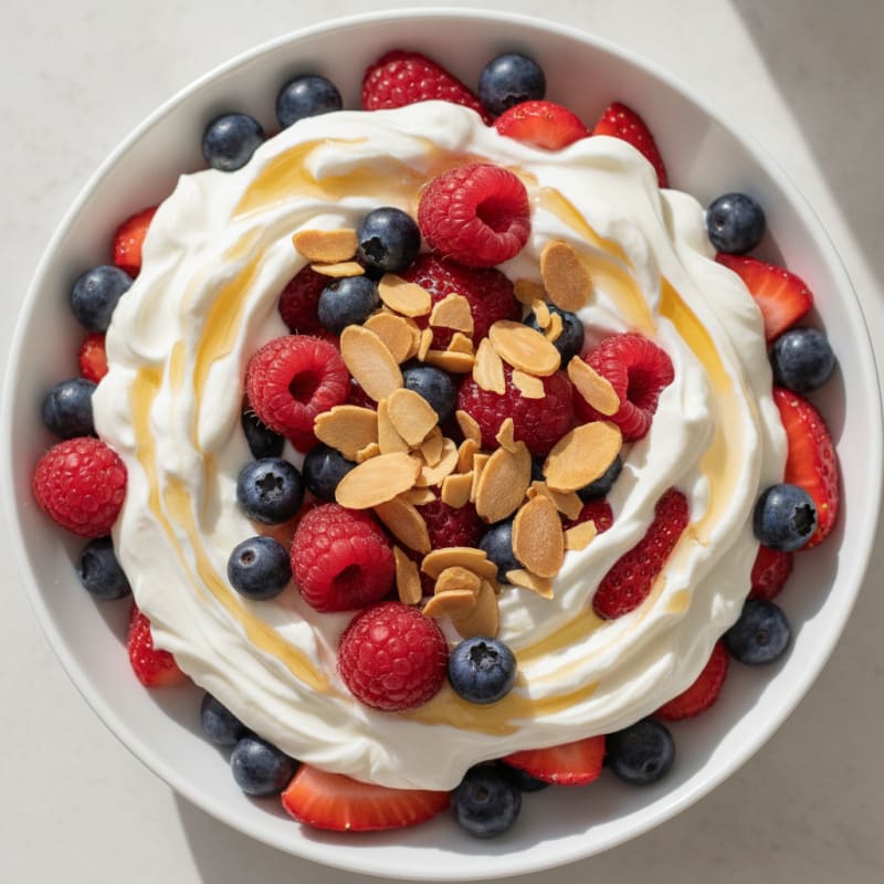 Greek Yogurt Protein Parfait with Mixed Berries and Almonds