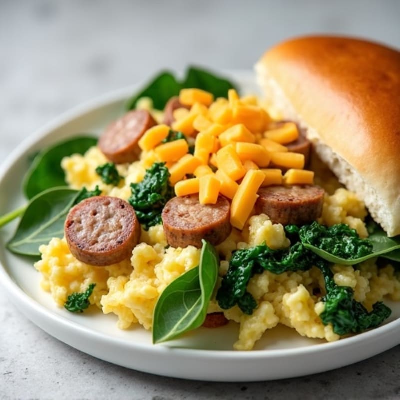 Egg White Spinach Scramble with Turkey Sausage