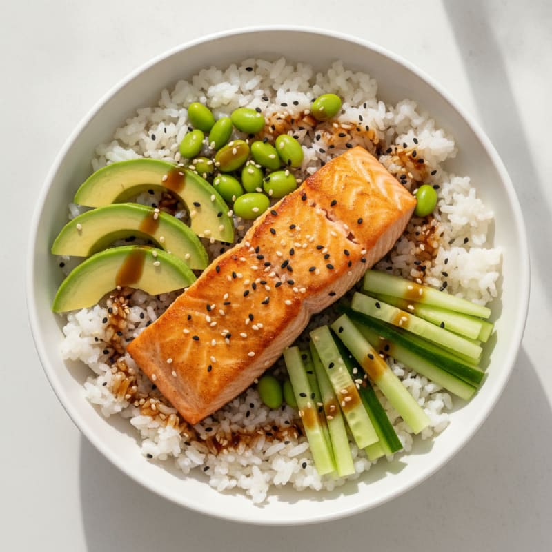Sushi Rice Bowl with Salmon and Avocado
