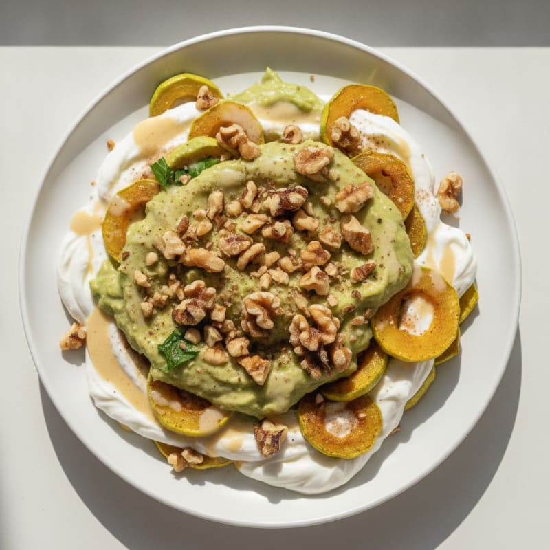 High-Protein Greek Yogurt Parfait with Avocado and Summer Squash