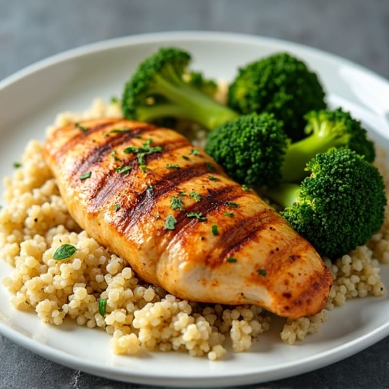 Grilled Chicken Breast with Quinoa and Roasted Broccoli
