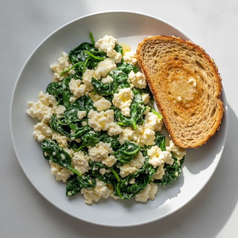 Cottage Cheese Egg Scramble with Sautéed Spinach