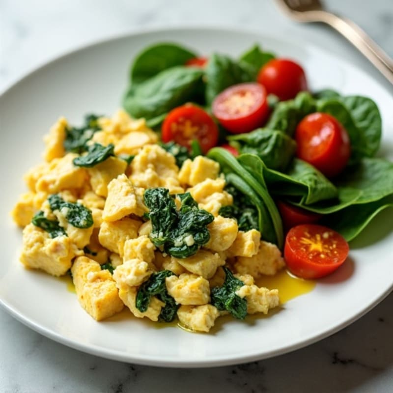 Chicken Egg White Scramble with Spinach and Roasted Sweet Potatoes