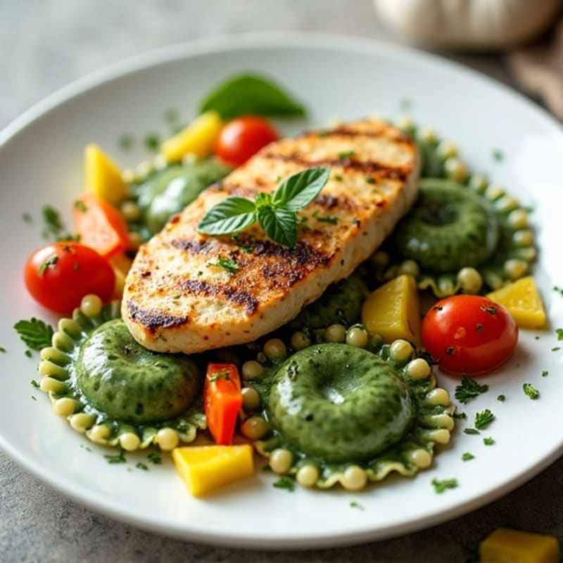 Spinach Ravioli with Roasted Vegetables and Lemon-Herb Sauce