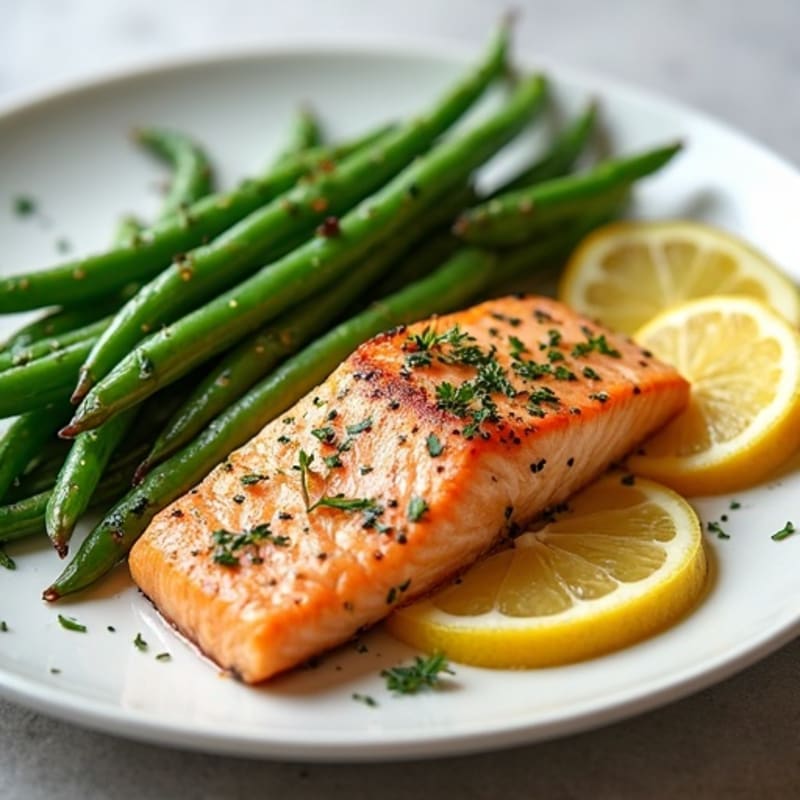 Lemon Herb Roasted Salmon with Crispy Green Beans