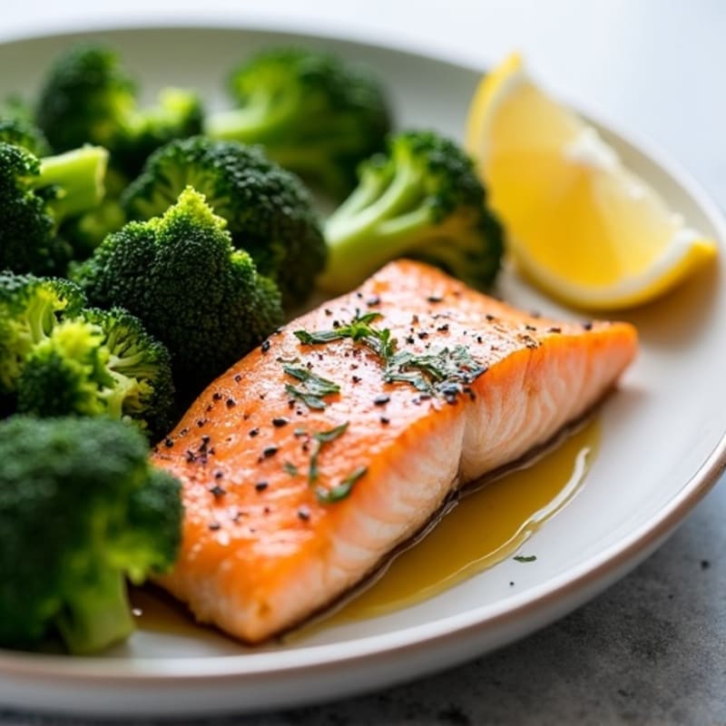 Seared Salmon with Garlic Roasted Broccoli