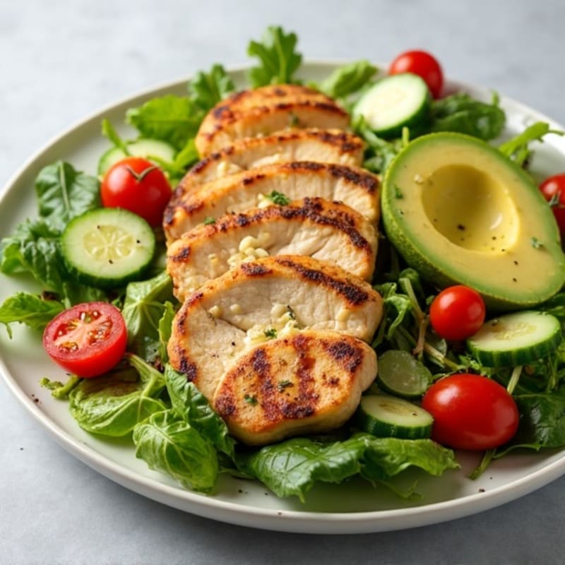Grilled Chicken Salad with Creamy Avocado and Mixed Greens