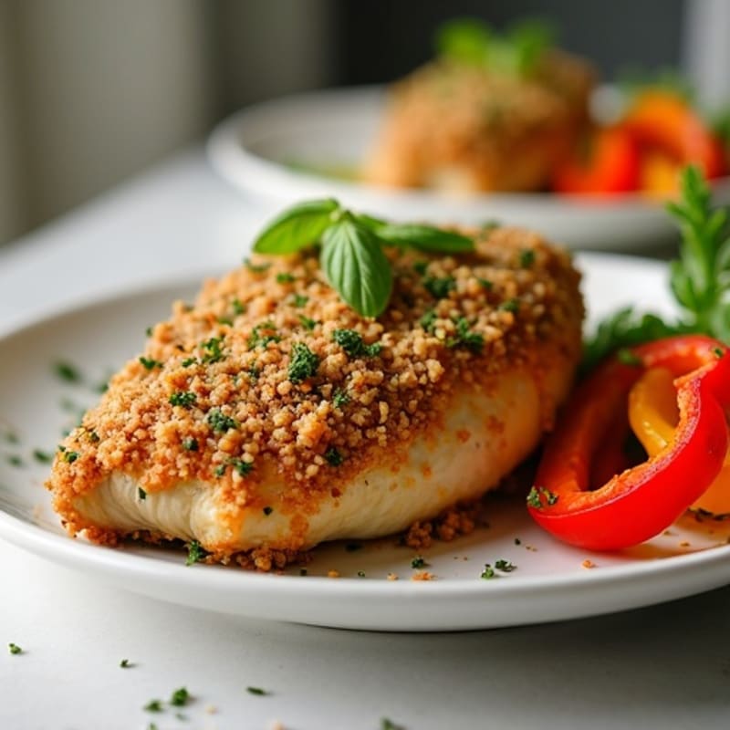 Herb-Crusted Pan Seared Chicken with Rainbow Peppers