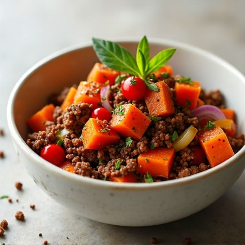 Spiced Sweet Potato and Ground Beef Hash