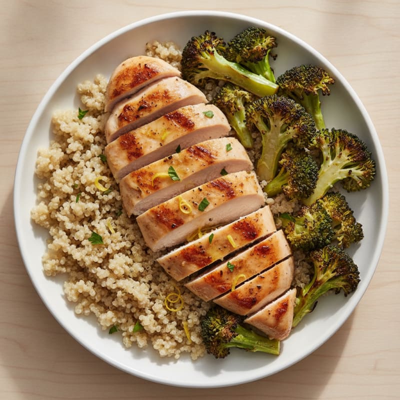 Grilled Chicken Breast with Quinoa and Roasted Broccoli