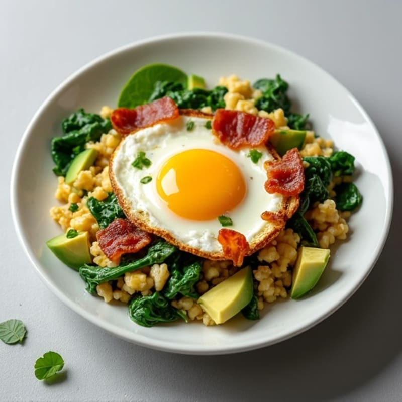 Cottage Cheese Scramble with Spinach and Turkey Bacon
