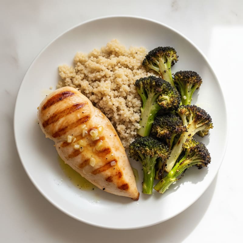 Grilled Chicken Breast with Quinoa and Roasted Broccoli