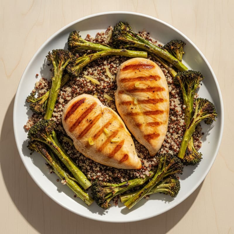 Grilled Chicken Breast with Roasted Broccoli and Quinoa