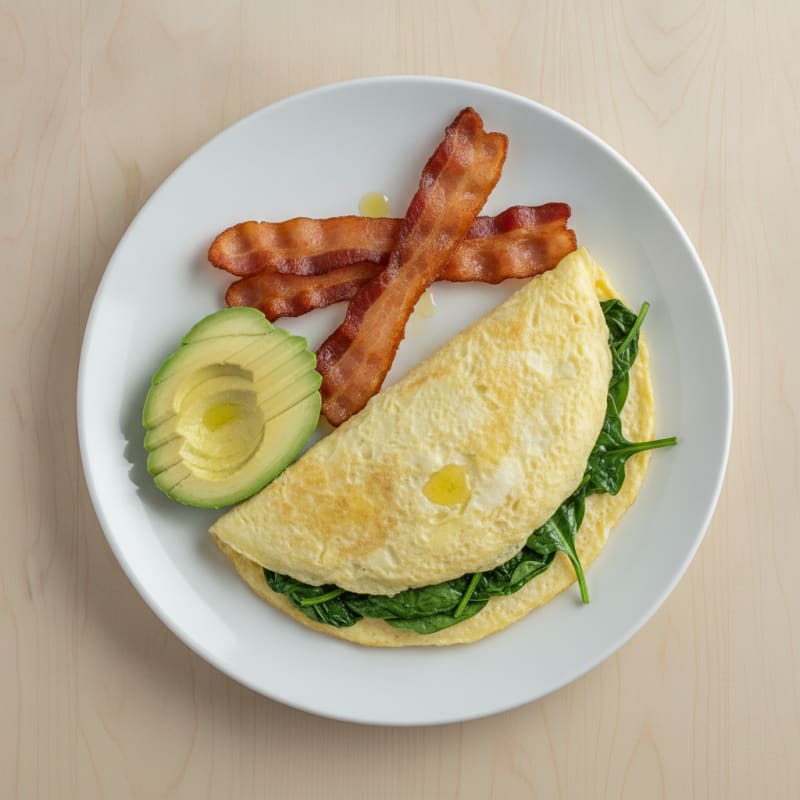 Egg White Spinach Omelette with Turkey Bacon