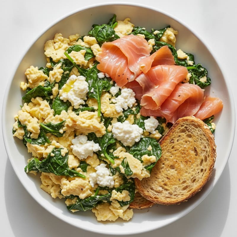 Silky Smoked Salmon Scramble with Spinach and Cottage Cheese