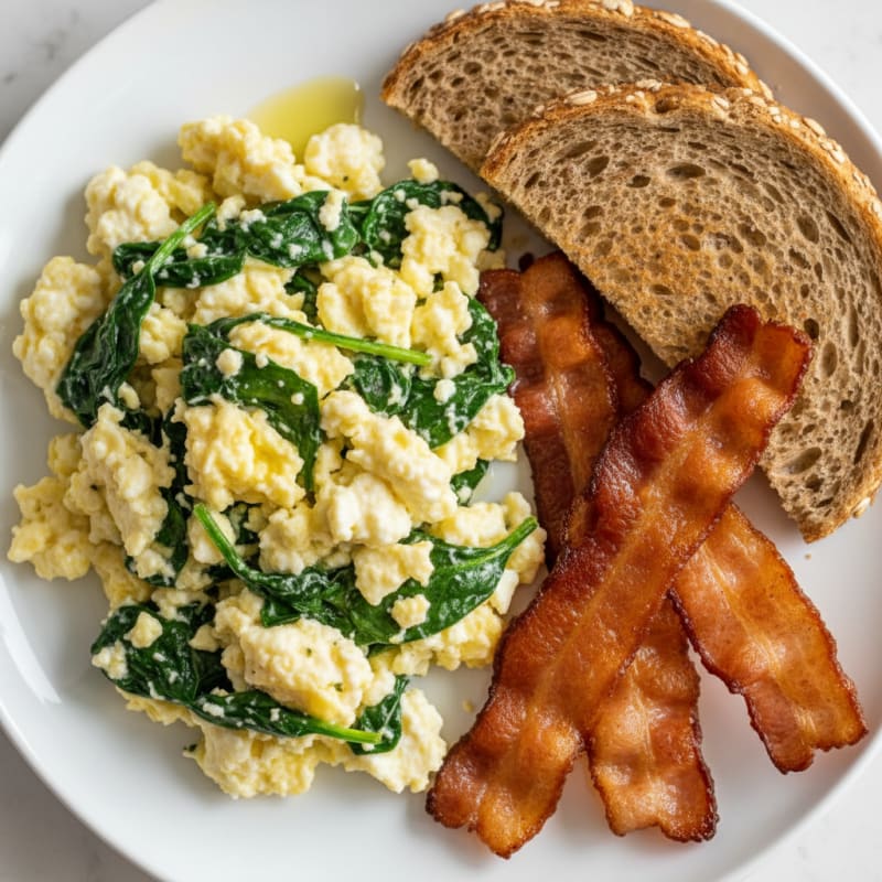 Cottage Cheese Scramble with Spinach and Turkey Bacon