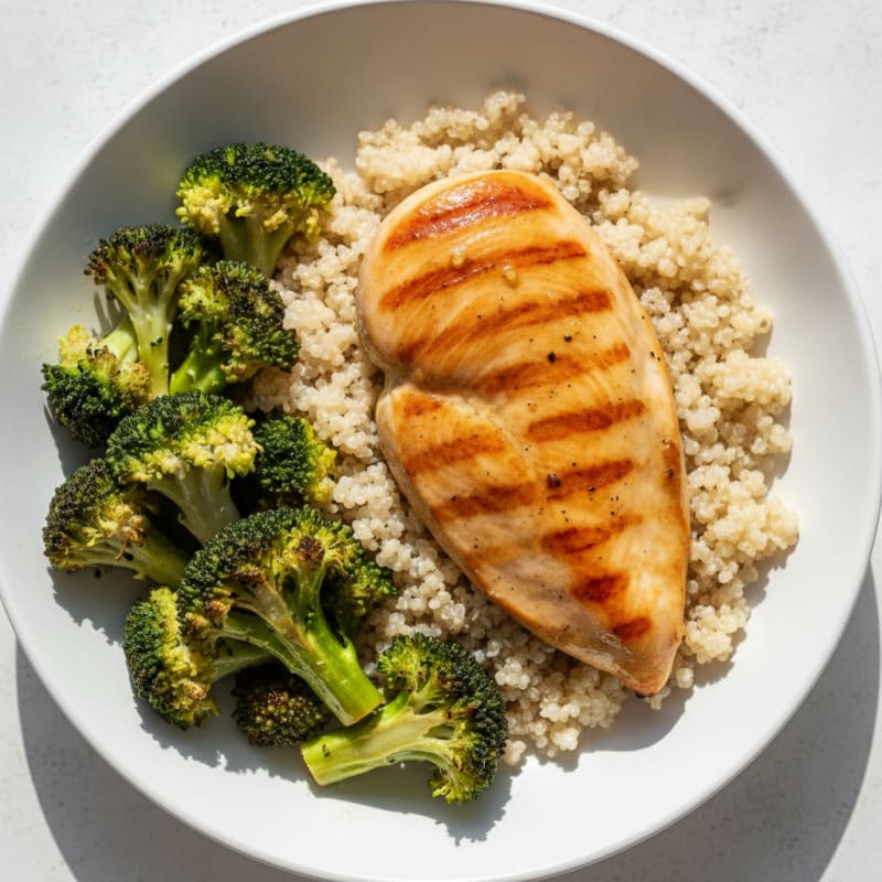 Grilled Chicken Breast with Roasted Broccoli and Quinoa