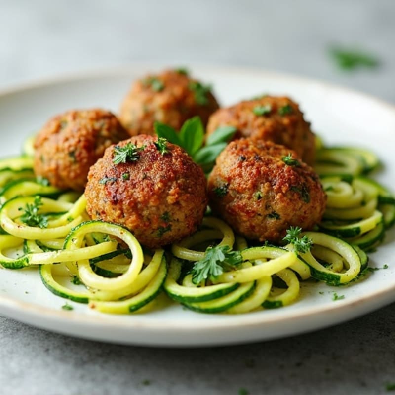 Herb-Crusted Lean Turkey Meatballs with Zucchini Noodles