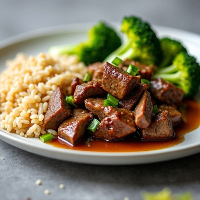 Lean Garlic Ginger Beef with Tender Broccoli and Brown Rice