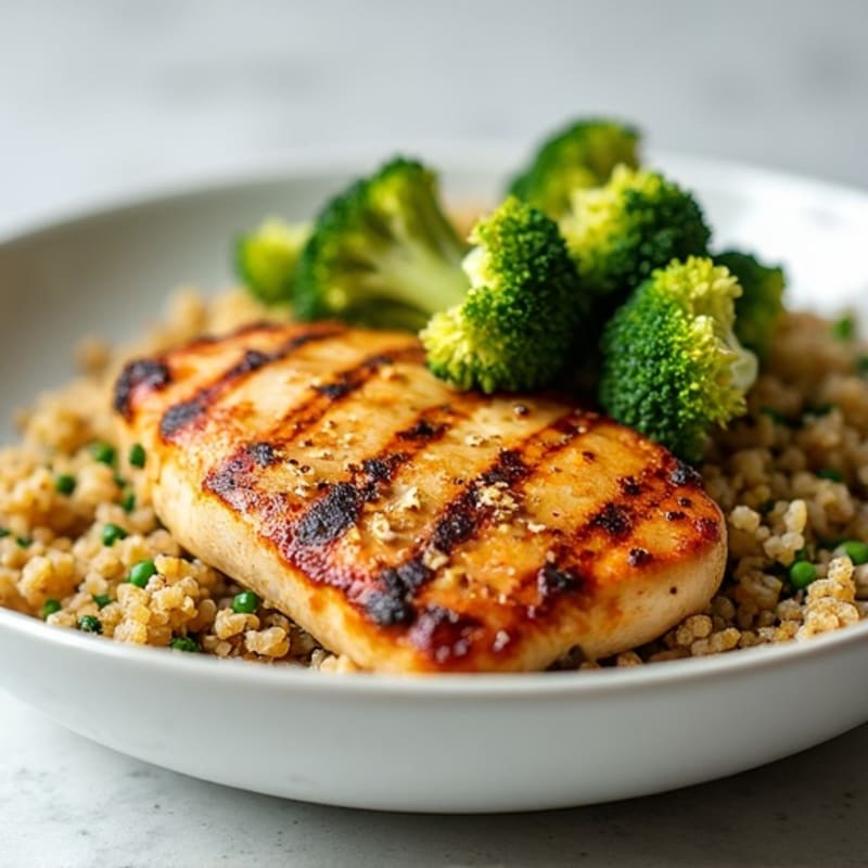 Grilled Chicken Breast with Quinoa and Crunchy Broccoli Slaw