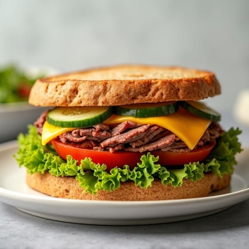 Lean Roast Beef and Sharp Cheddar Sandwich with Crunchy Veggies
