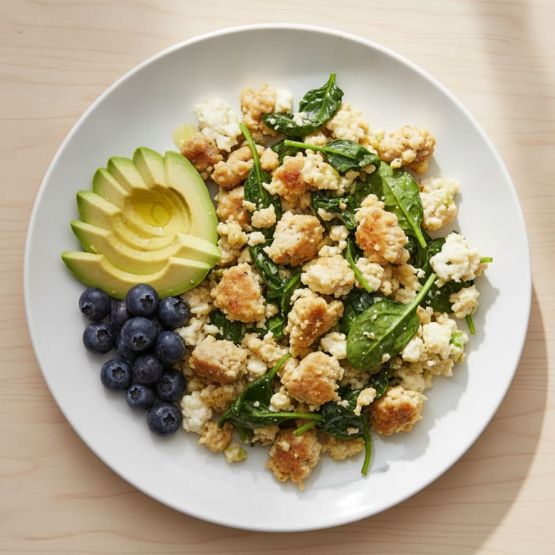 Egg White and Turkey Sausage Scramble with Spinach