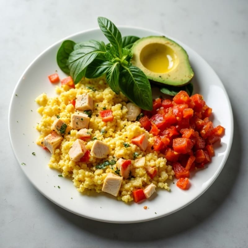 Egg White and Chicken Veggie Scramble with Pickled Vegetables