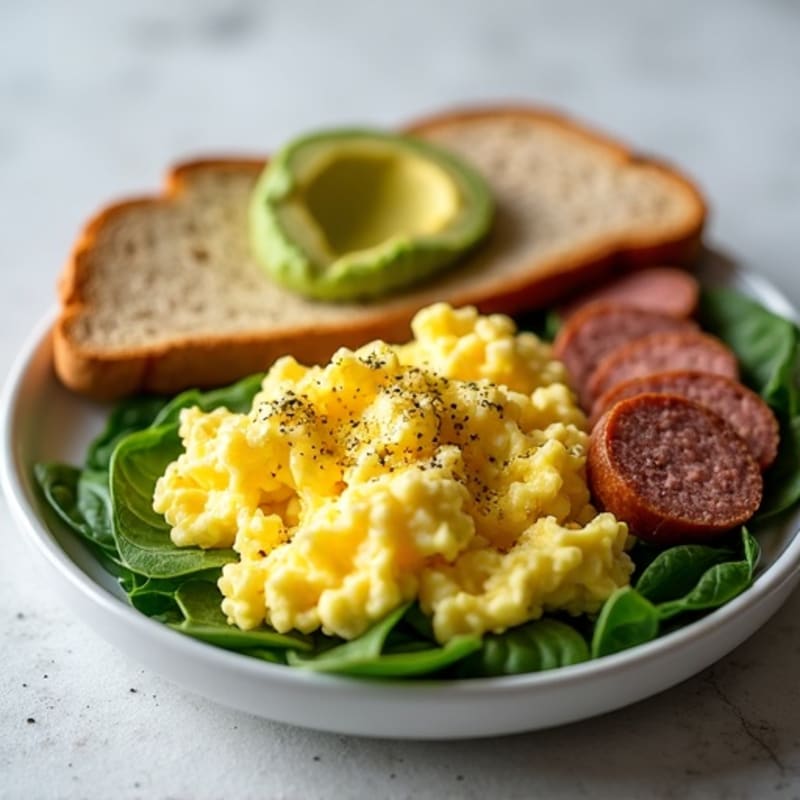 Scrambled Egg Whites with Turkey Sausage and Spinach