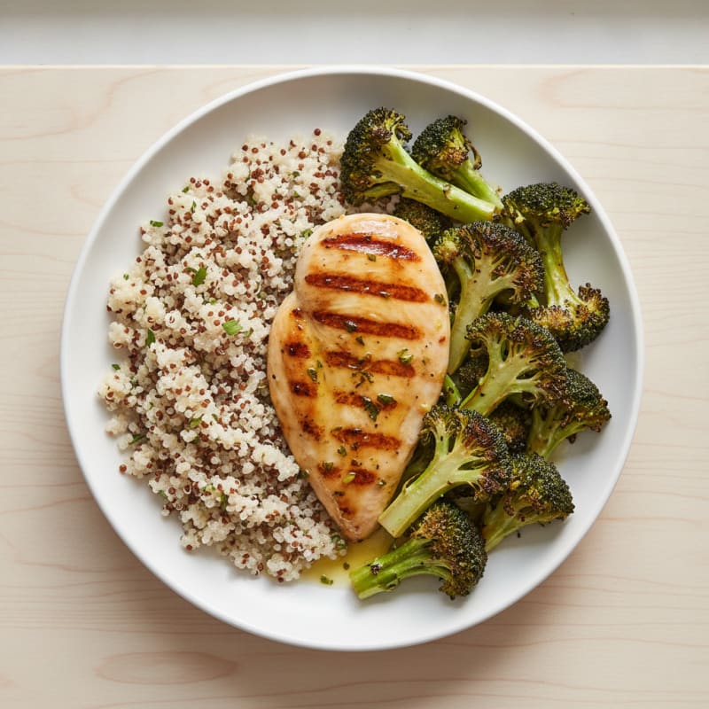 Grilled Chicken Breast with Quinoa and Roasted Broccoli